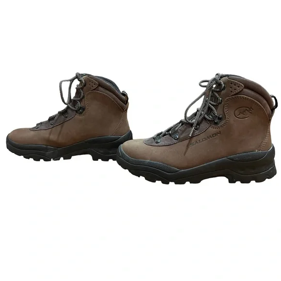 Womens Salomon Outdoor Hiking Boots Brown Leather Contagrip 8.5 Great Condition - Picture 3 of 7